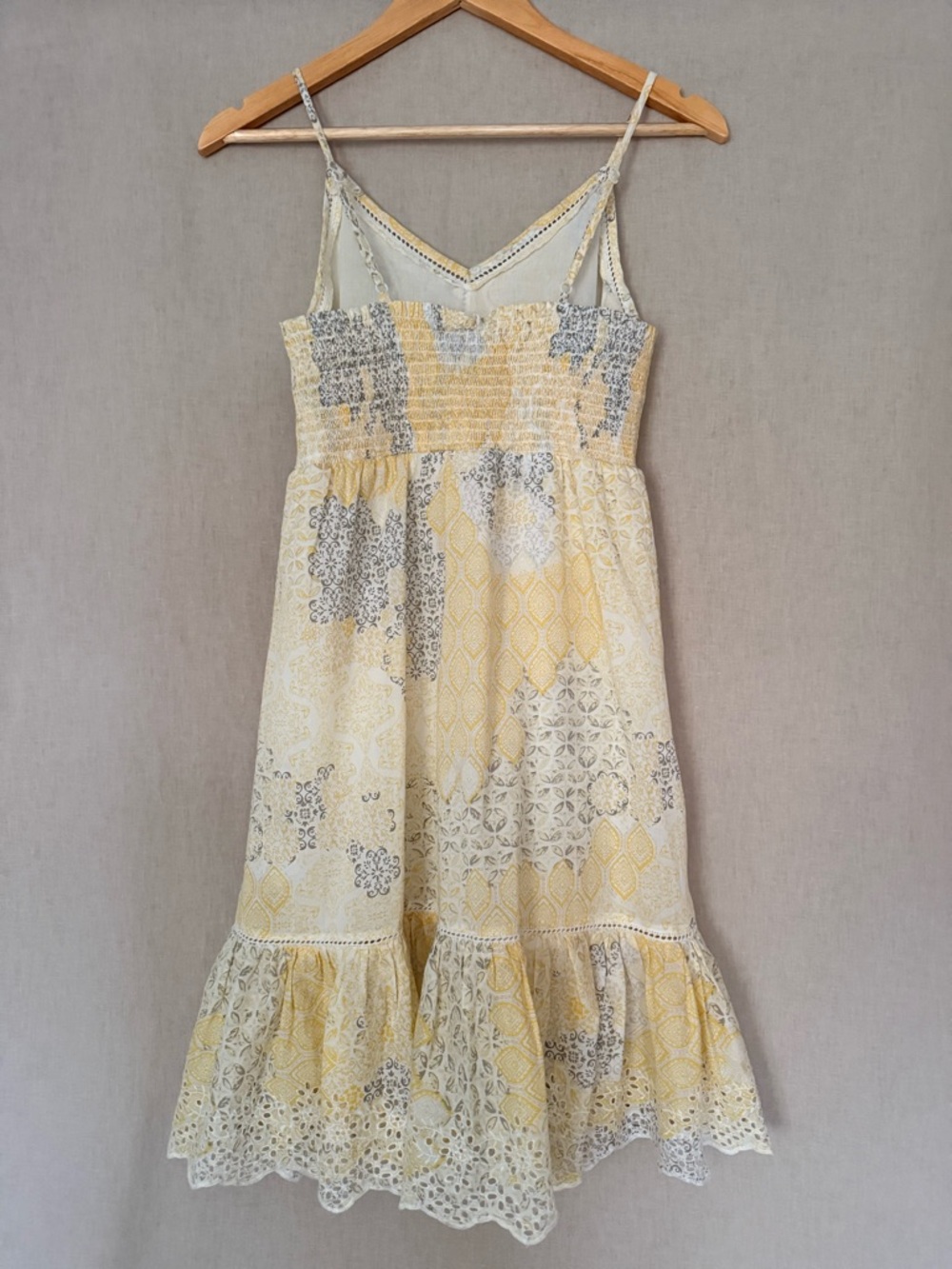 Rachel Zoe | Yellow Cotton Sundress | Embroidered Placket | Smocked | S - Picture 5 of 16